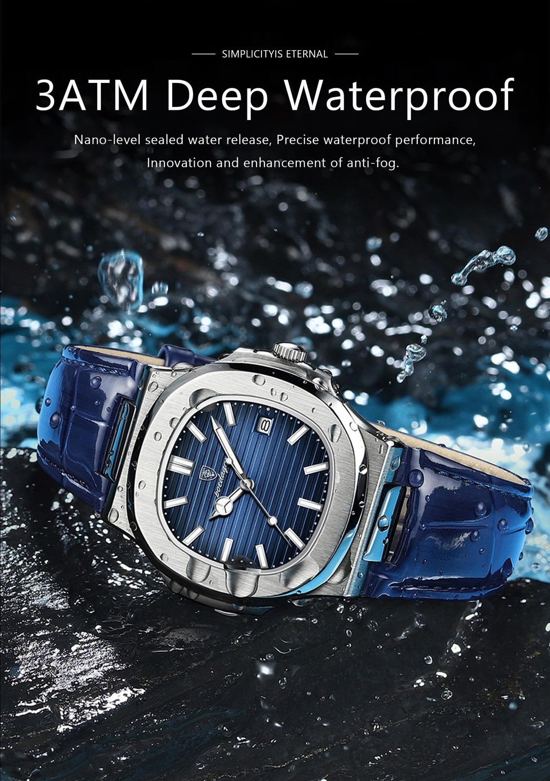 Poedagar Luxury Square Men Watch Date Waterproof Luminous Wristwatch