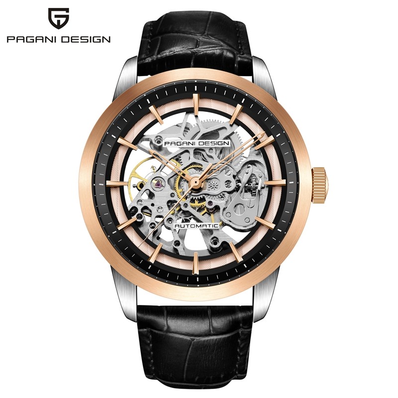 43mm PAGANI DESIGN Automatic Men’s Watch Leather Strap Skeleton Dial Wristwatch