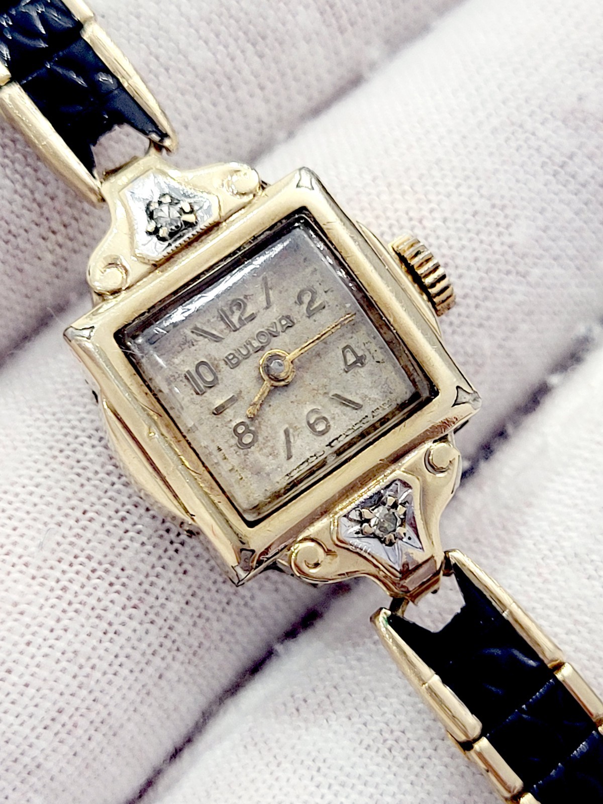 Bulova Ladies Diamond Watch 10K Gold Filled Art Deco Cocktail Vintage 1940 RUNS
