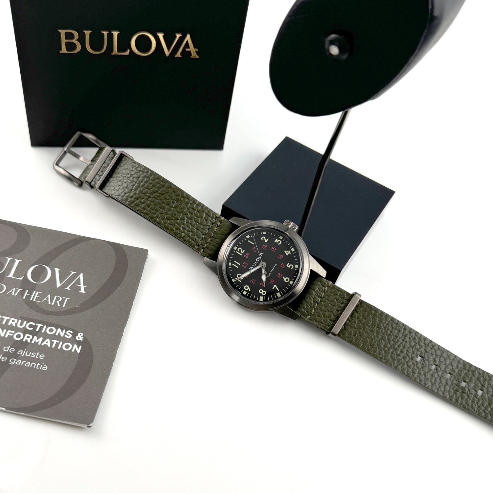 Bulova 98A255 Men’s Hack Watch automatic Black Dial Leather Men’s Watch 38mm