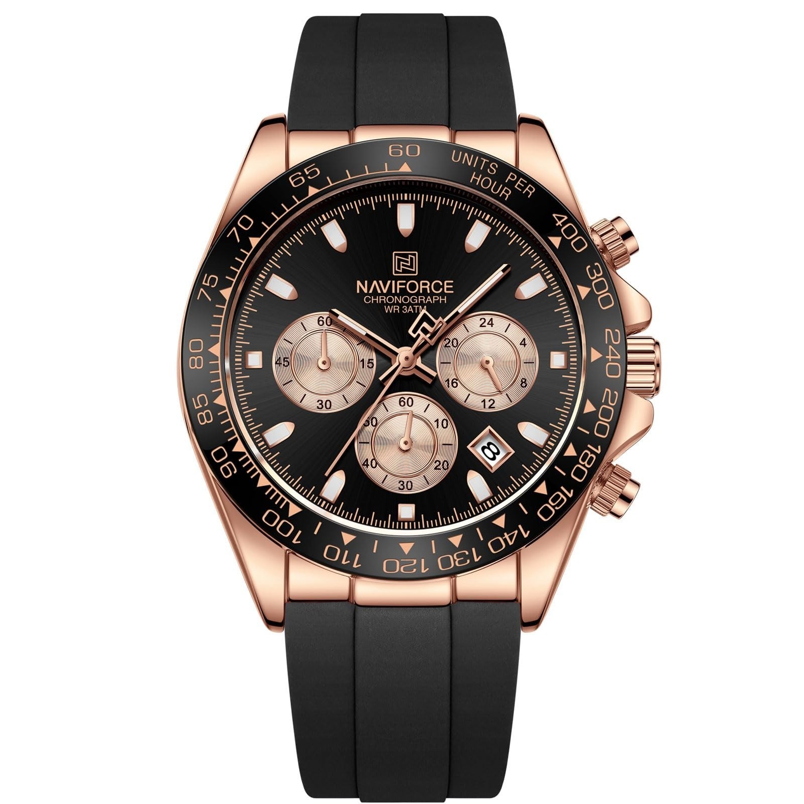 NAVIFORCE Men’s Business Chronograph Watch – Waterproof 3ATM, Silicone Strap