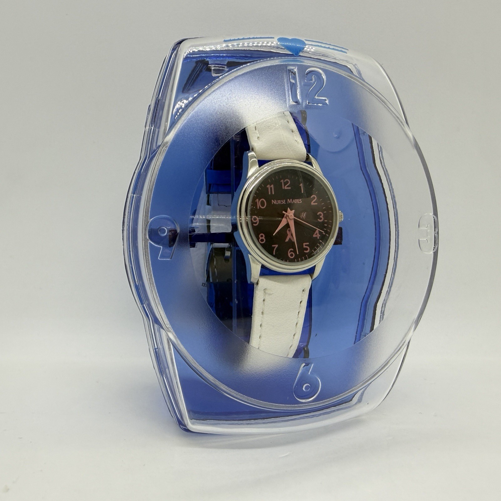 Nurse Mates Ribbon Awareness nurse watch water-resistant Leather strap – White