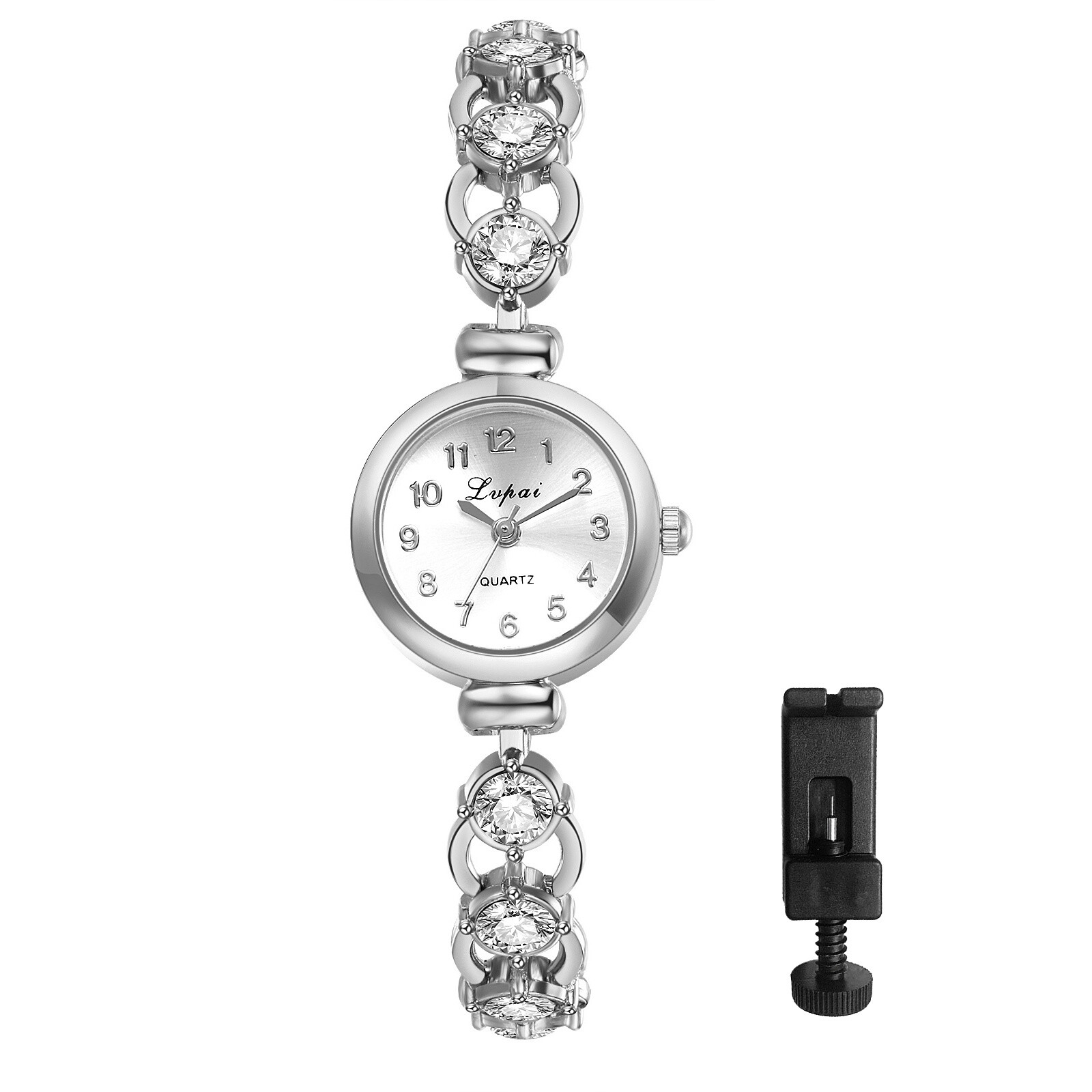 Womens Girls Slim Diamond Bracelet Watch Simple Round Quartz Analog Dress Watch