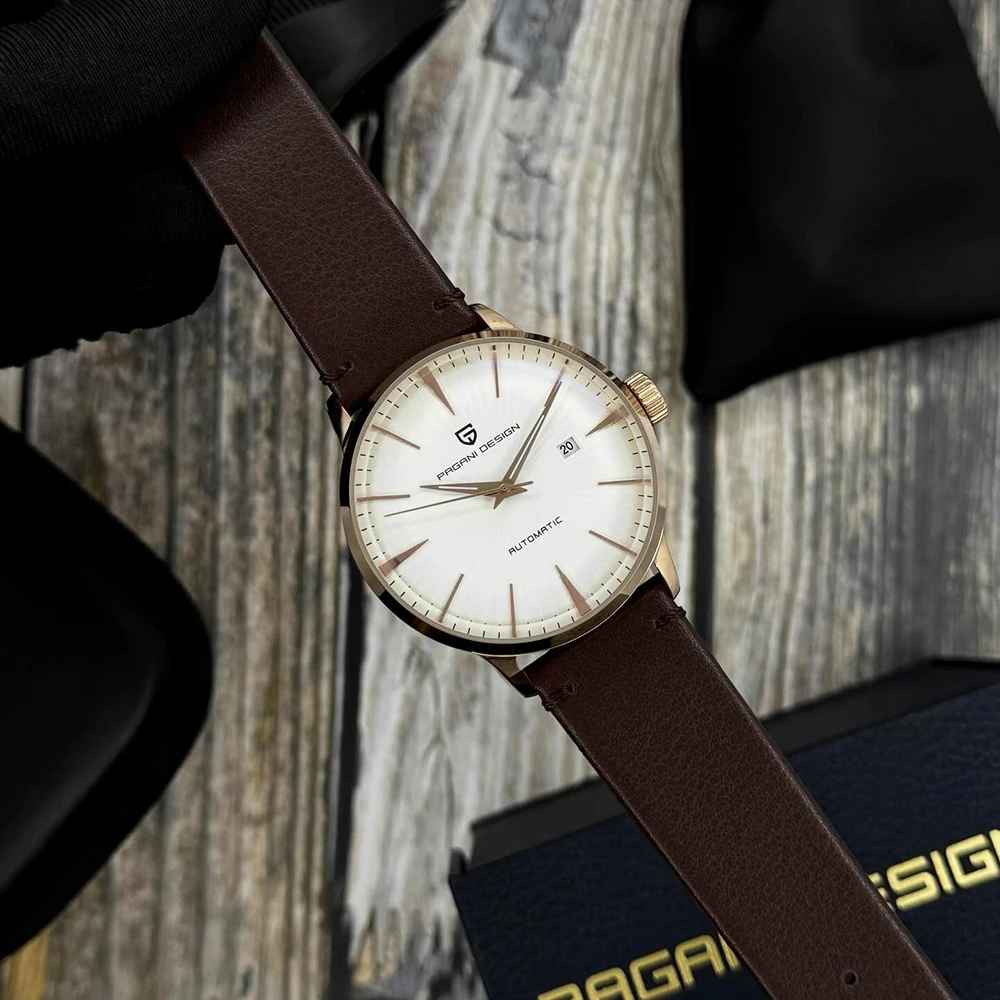 PAGANI DESIGN Men’s Automatic Mechanical Watch Gold Leather Waterproof