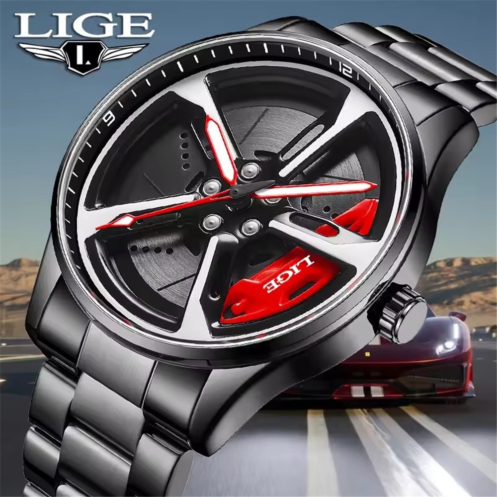 LIGE Men Watch Full Steel Rotating Wheel Wristwatch Fashion Male Business Watch