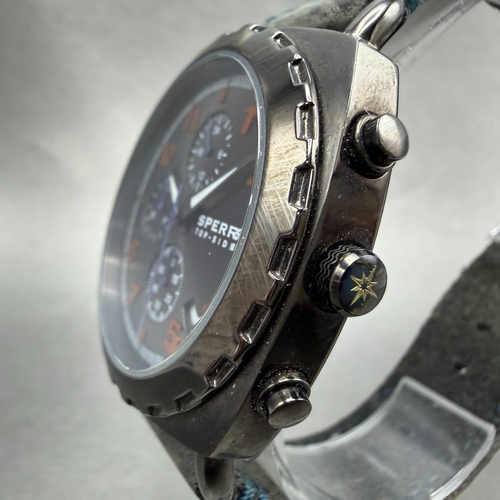 Sperry Top Sider Chronograph Watch Men 40mm Gray Dial Silver Tone Date New Batt