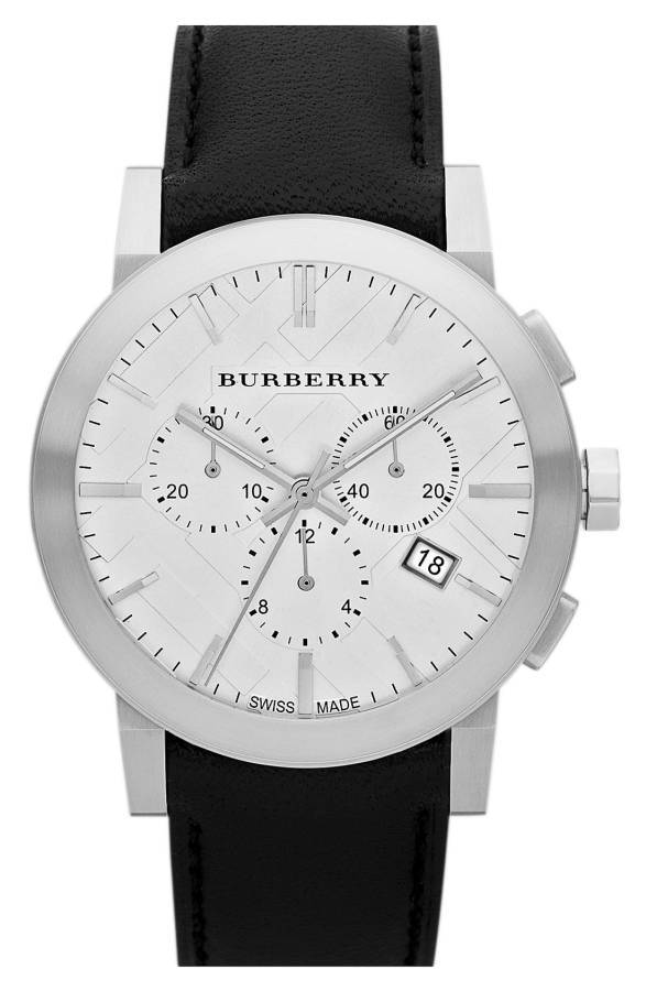 Burberry Check Stamped Round Chronograph Men’s Watch 42mm Silver/ Black F1009