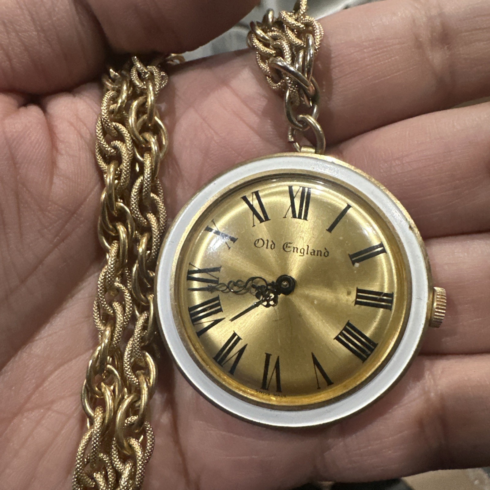 Working Vintage OLD ENGLAND Pocket Watch W/ Heavy Chain Manual Wind Swiss Watch