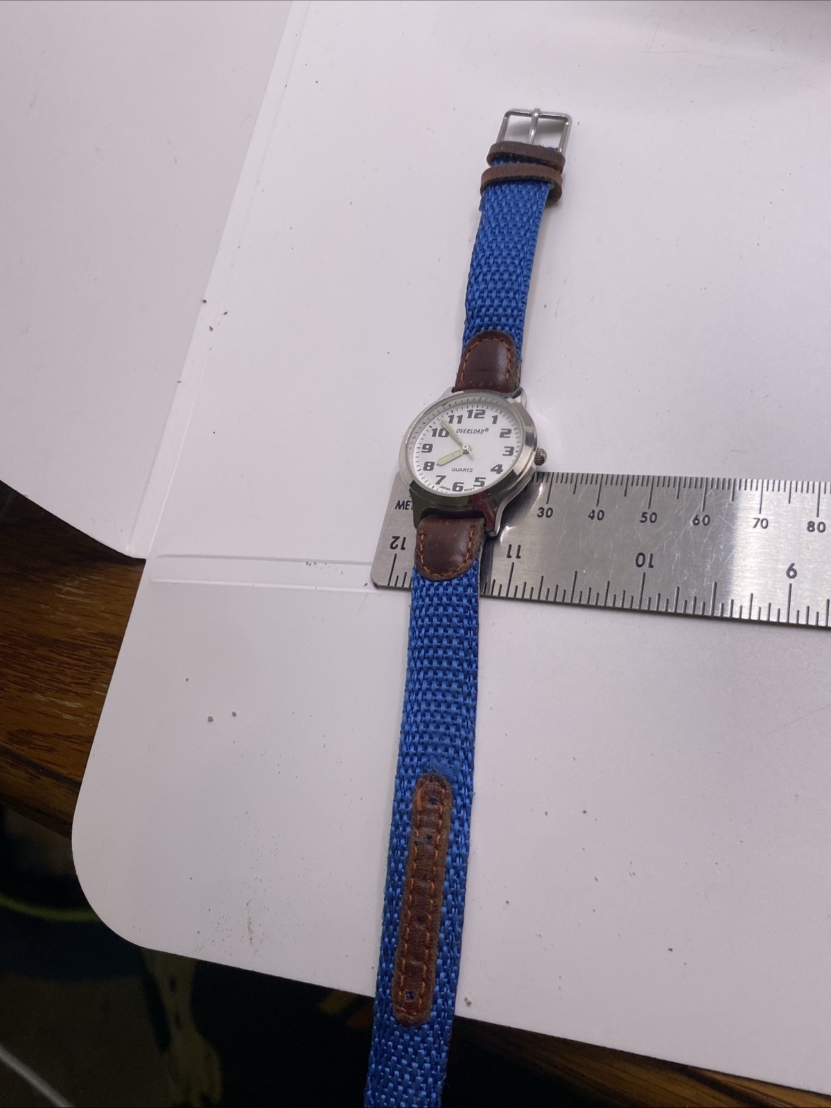 Overload Womens Silvertone Canvas Worn Leather Strap Works New Battery