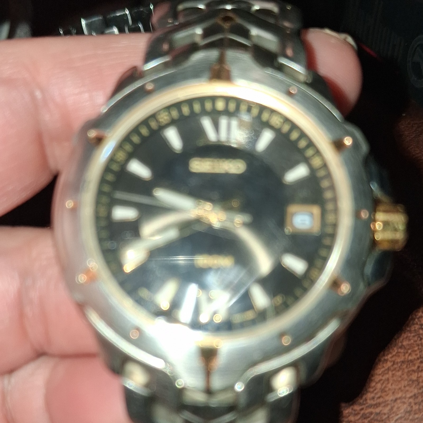 Seiko Quartz 100m Black Dial Date Two-Tone Stainless Steel Bracelet Watch