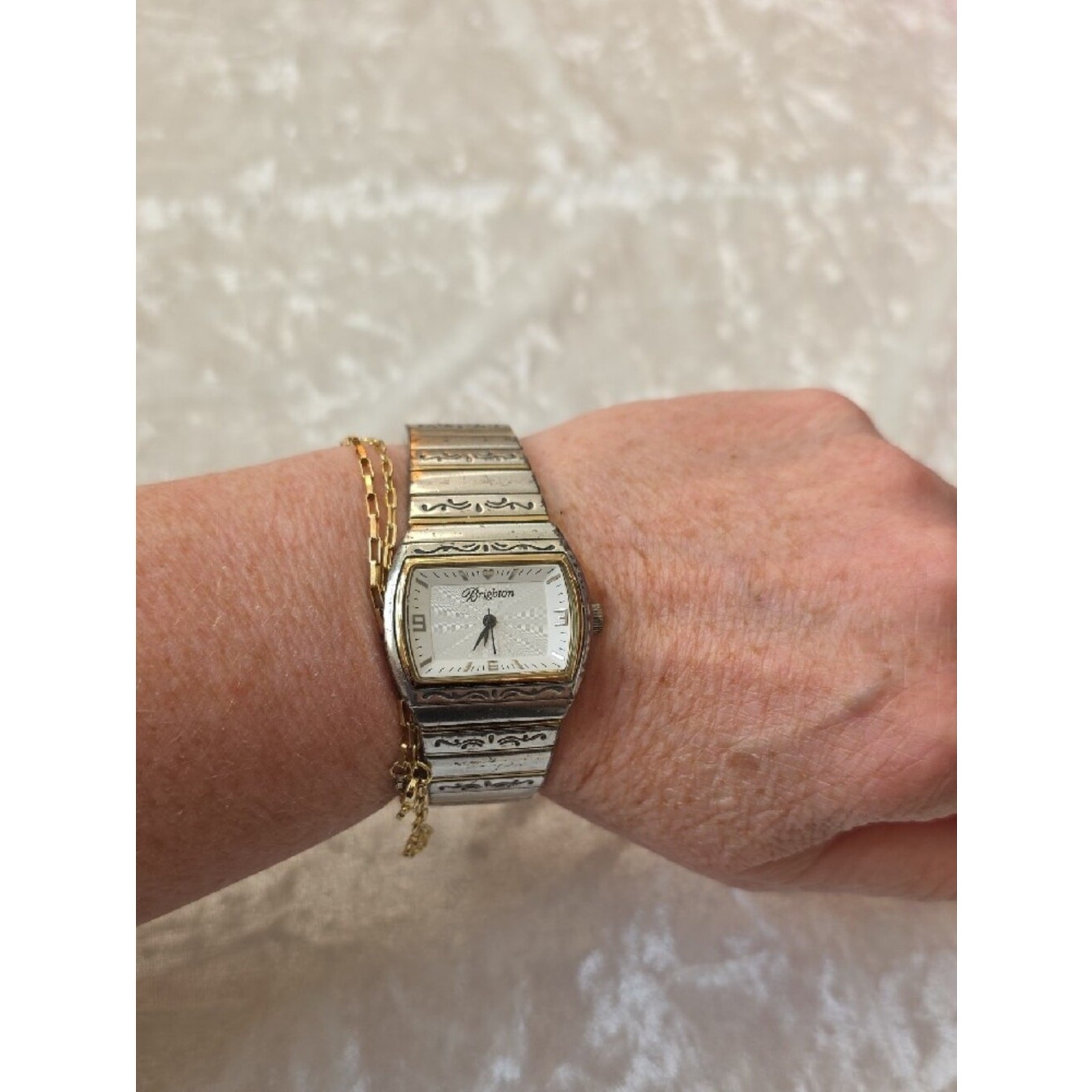 Brighton Silver and Gold-Tone Etched Bracelet Watch