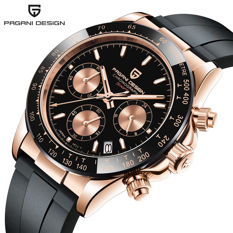 PAGANI DESIGN Men’s Quartz Watch Waterproof Silicone Bracelet Strap+Box PD-1664