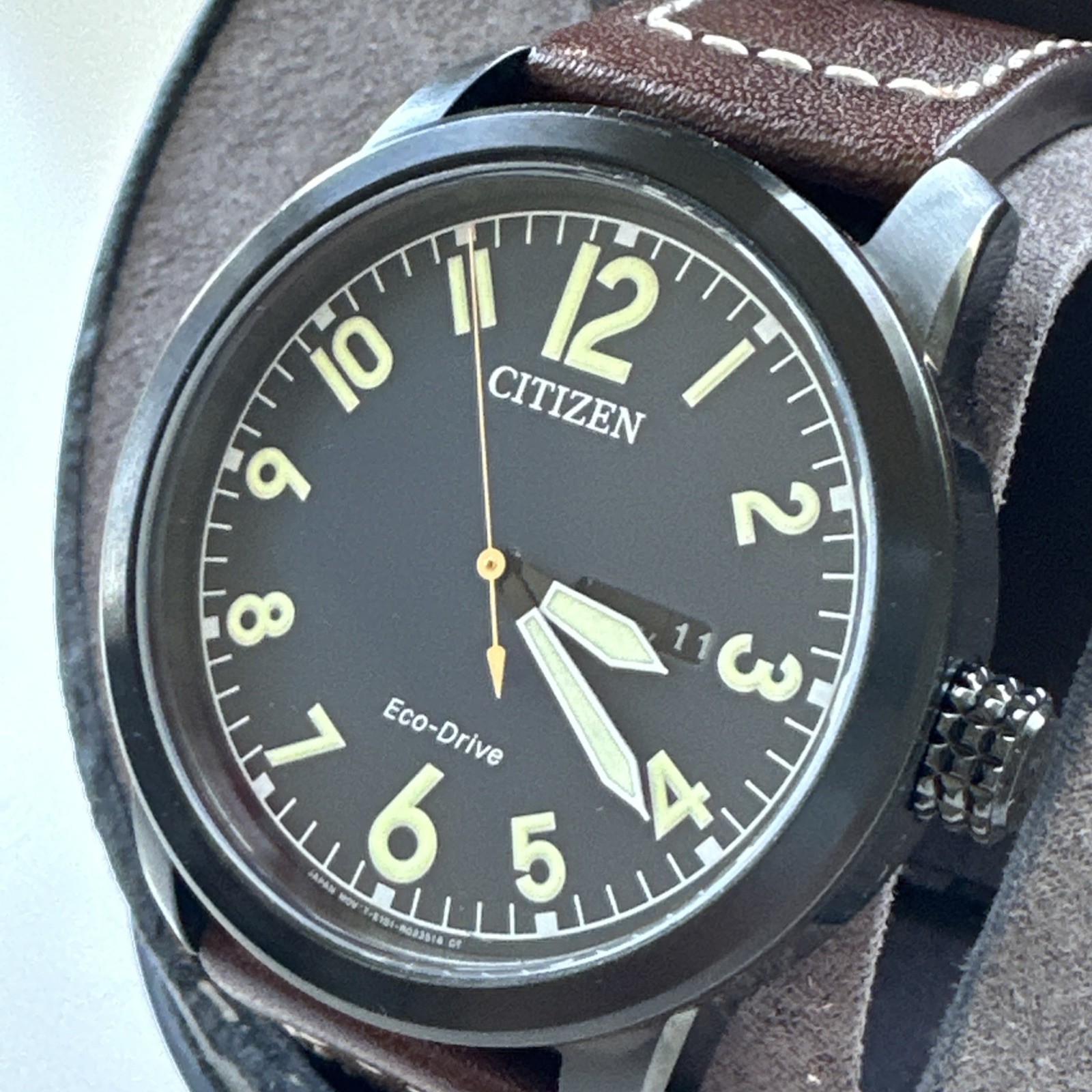 Citizen Men’s Garrison Day Date Window Brown Eco-Drive Watch 42MM BM8478-01L