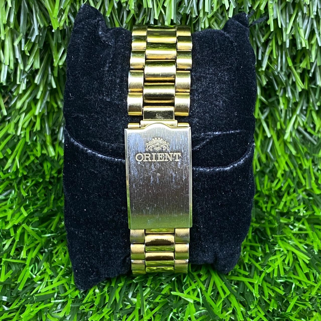 Rare Orient President Automatic Gold Dial Day Date Baton Index Vintage Watch Men