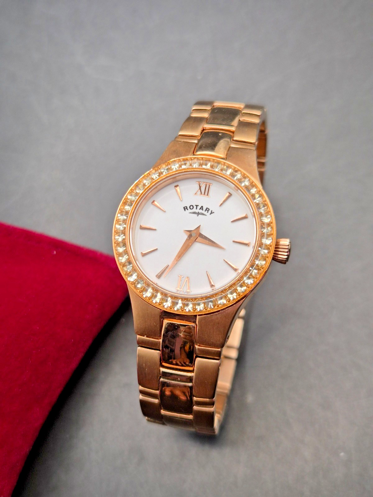 ROTARY Dolphin Standard Women’s Gold Tone Crystal Surround Watch-MINT/Working