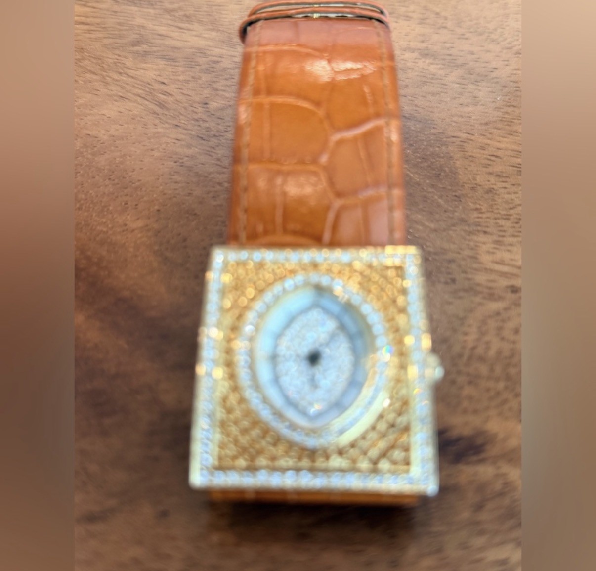 Adrienne Vittadini Crystal Lux Vintage Timepiece CrocEmbossed Leather Strap