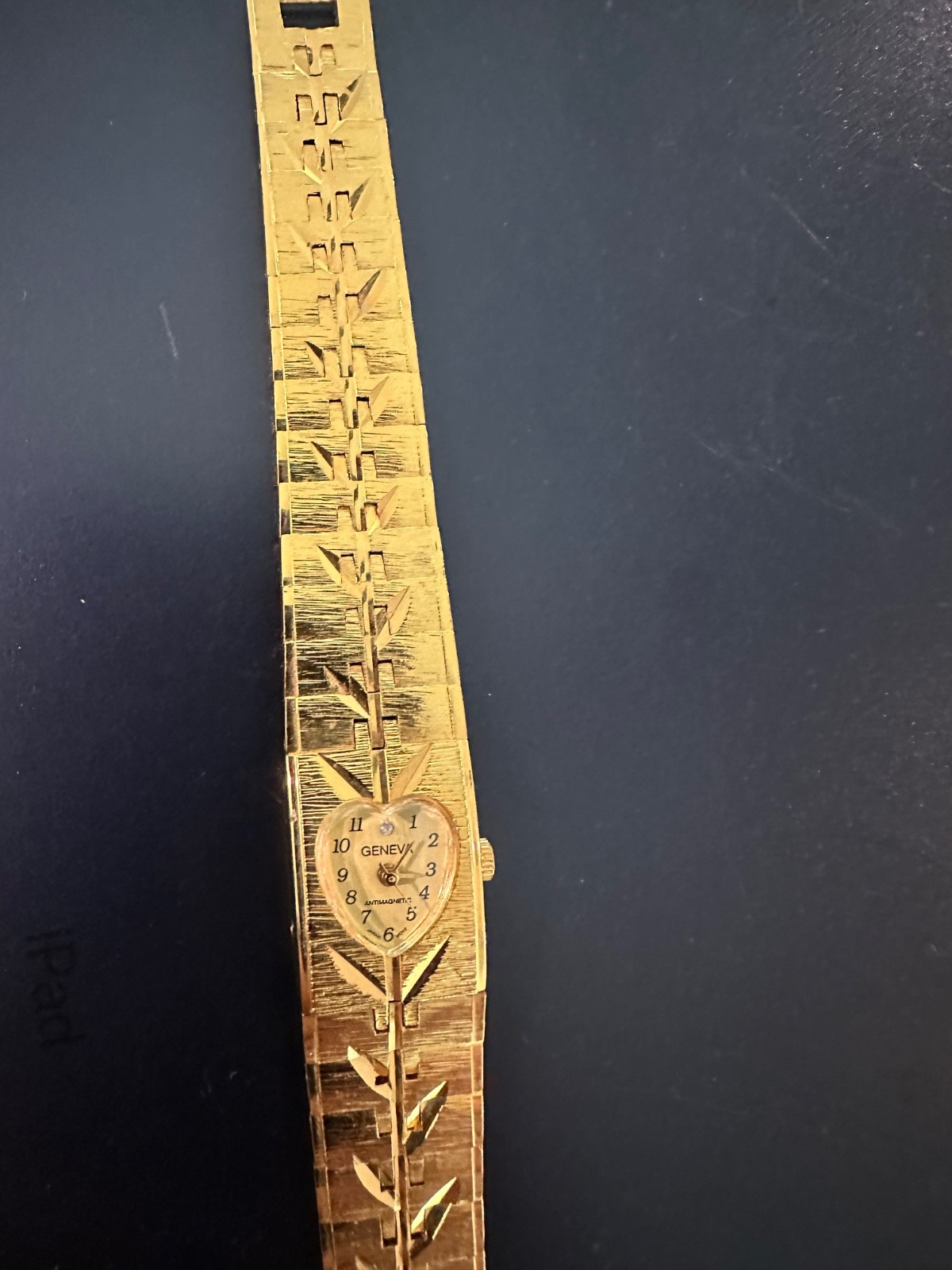 Geneva Antimagnetic Manual Watch Heart Shaped Bezel Brushed Gold Band Japan movt