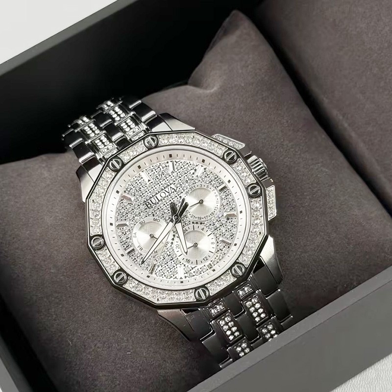 Bulova Octava Crystal 96C134 Silver Dial Chronograph Quartz Men’s Watch 41.5MM