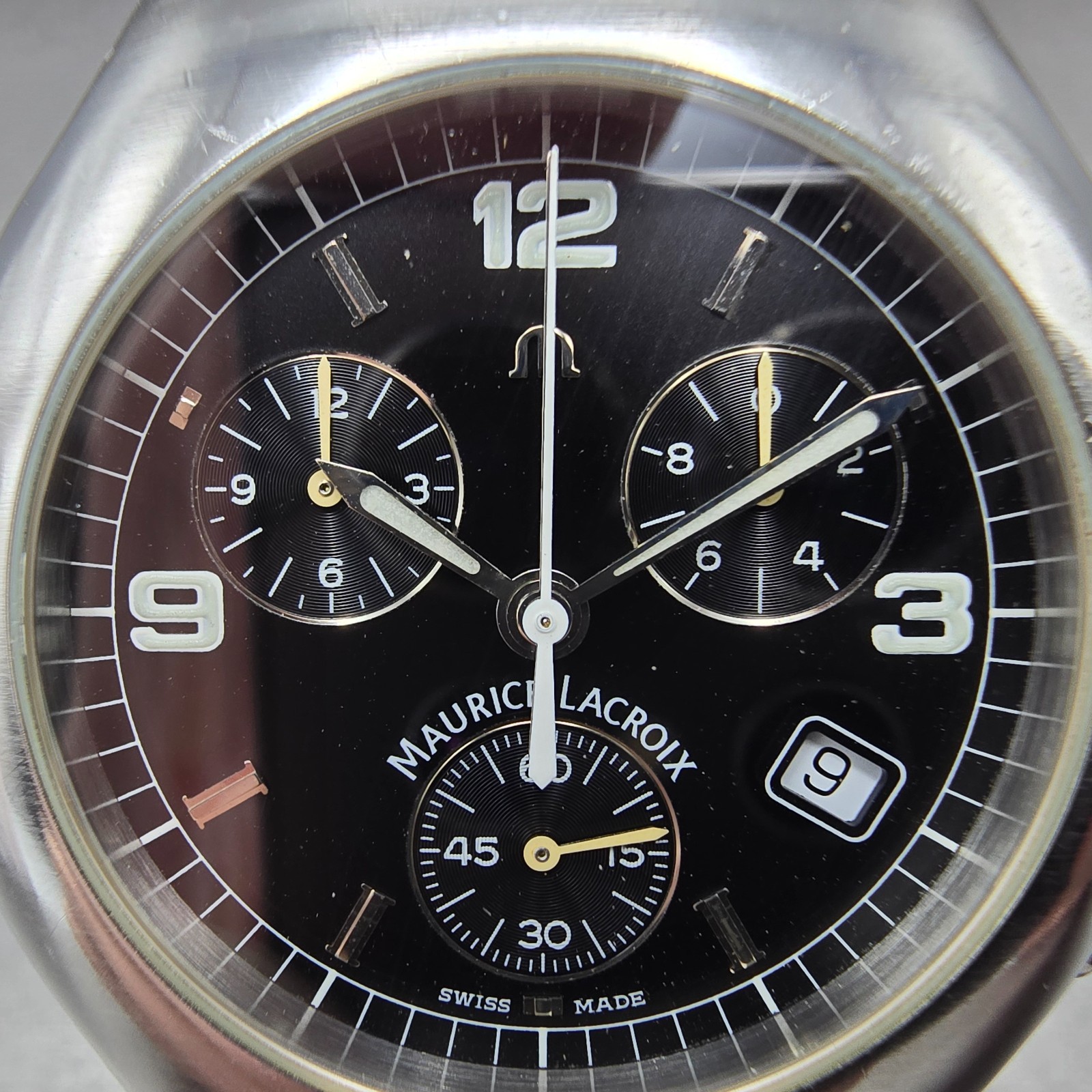 Maurice Lacroix Siras Chronograph Watch Men 38mm Black Dial Steel Date New Batt