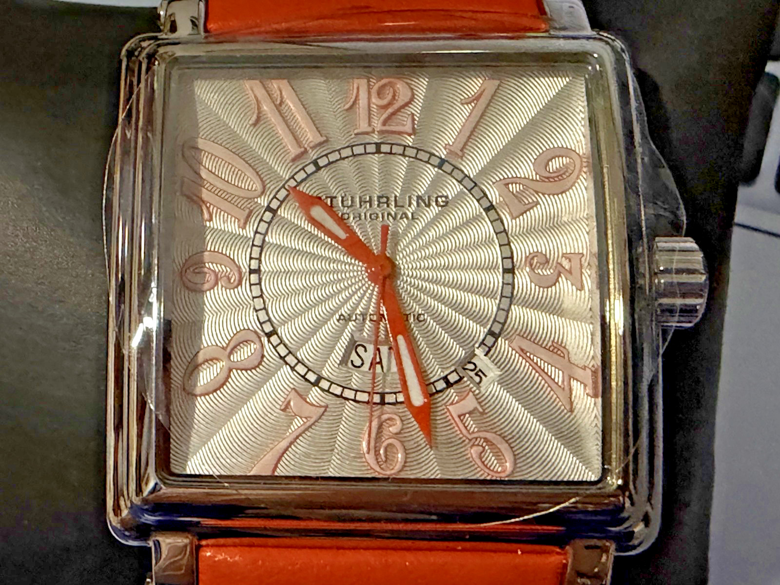 STUHRLING ORIGINAL MEN’S WATCH LARGE SQUARE DIAL 38X42 mm. NEW OLD STOCK