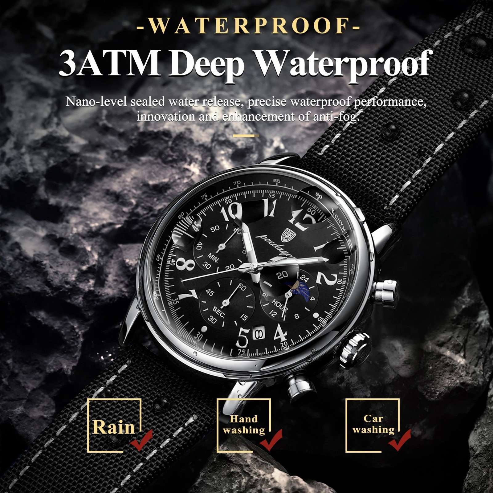 POEDAGAR Luxury Sports Military Men Watch Waterproof Luminous Chronograph Nylon