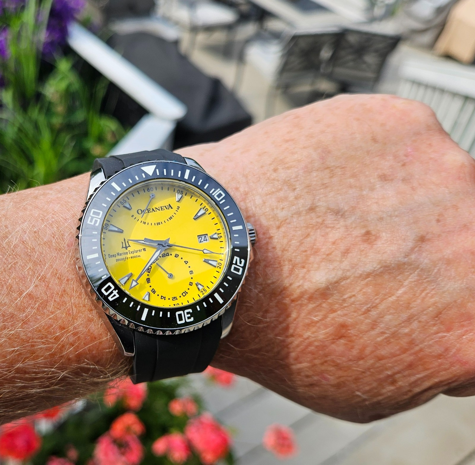 Oceaneva Power Reserve 6000m Automatic Grade 5 Titanium Watch Yellow