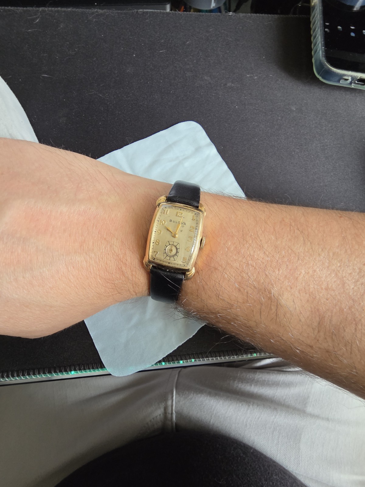 Bulova Senator 8AE Mvt Yellow Gold RGP 1940’s Tank Running Vintage Mens Watch