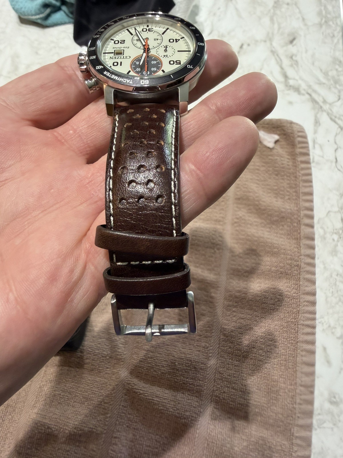 Citizen Brycen Chronograph CA0649-06X 44mm Ivory w/ Brown strap
