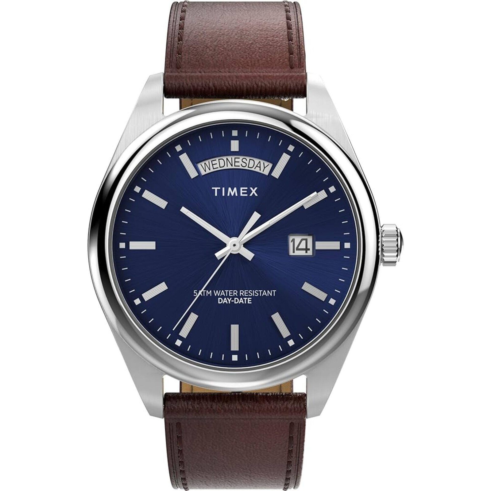 Timex Men’s Watch Legacy Blue Dial Brown Leather Strap Date-Day TW2W57200VQ