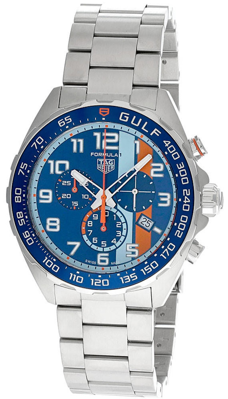 TAG HEUER Formula 1 X Gulf Quartz 43MM CHRONO SS Men’s Watch CAZ101AT.BA0842