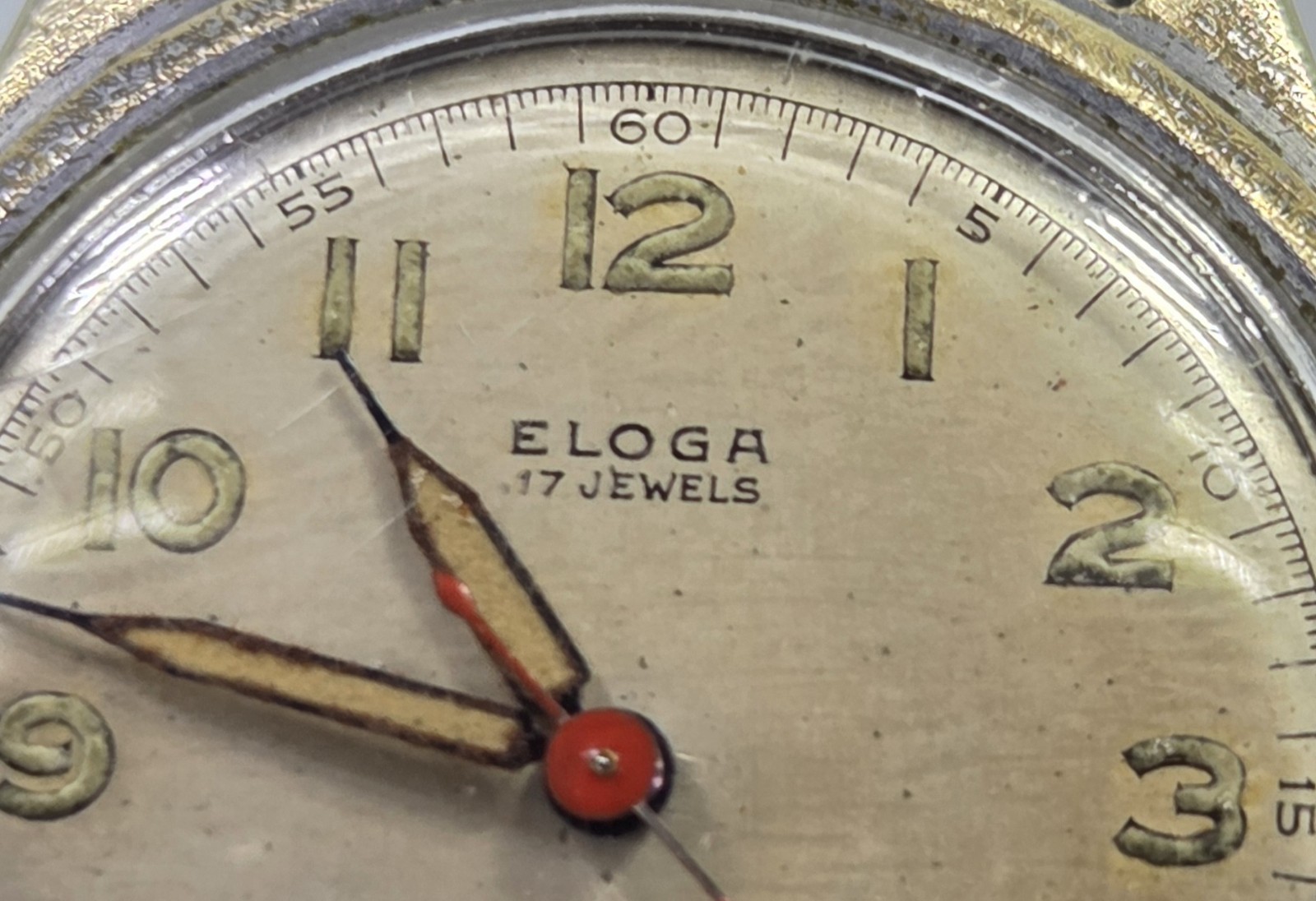 Vintage mid-century Champagne face Eloga 17 jewels Swiss Incabloc pilot’s watch