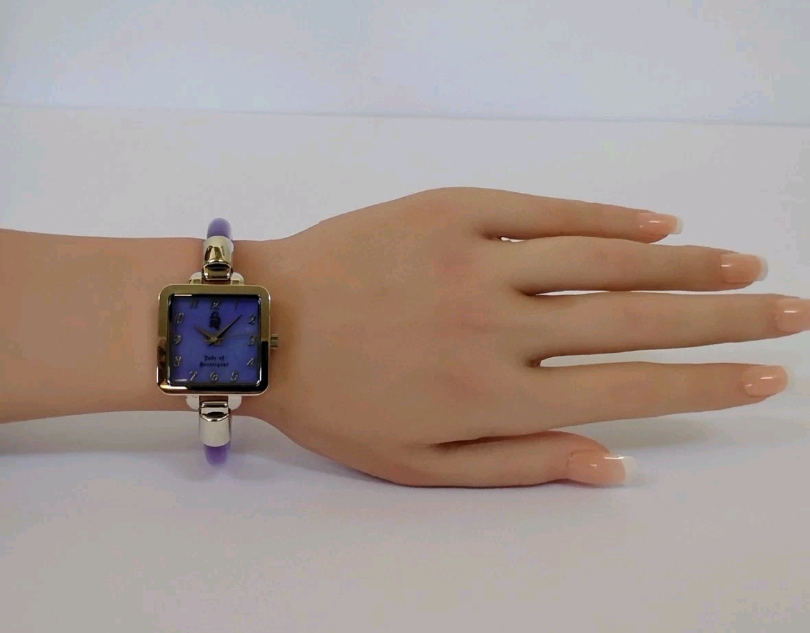 Jade of Yesteryear JOY Genuine Lavender Jade Square Case Bangle Watch NEW