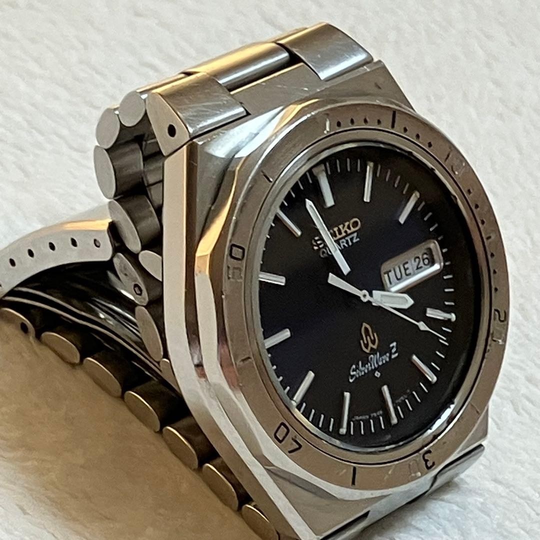 SEIKO Silver Wave Z Diver Style Quartz Watch Blue Dial 1970th Used Japan