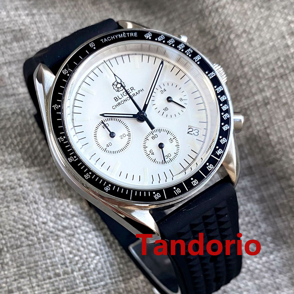 40mm Bliger VK63 Quartz Full Functional Chronograph Watch Glide Folding Clasp