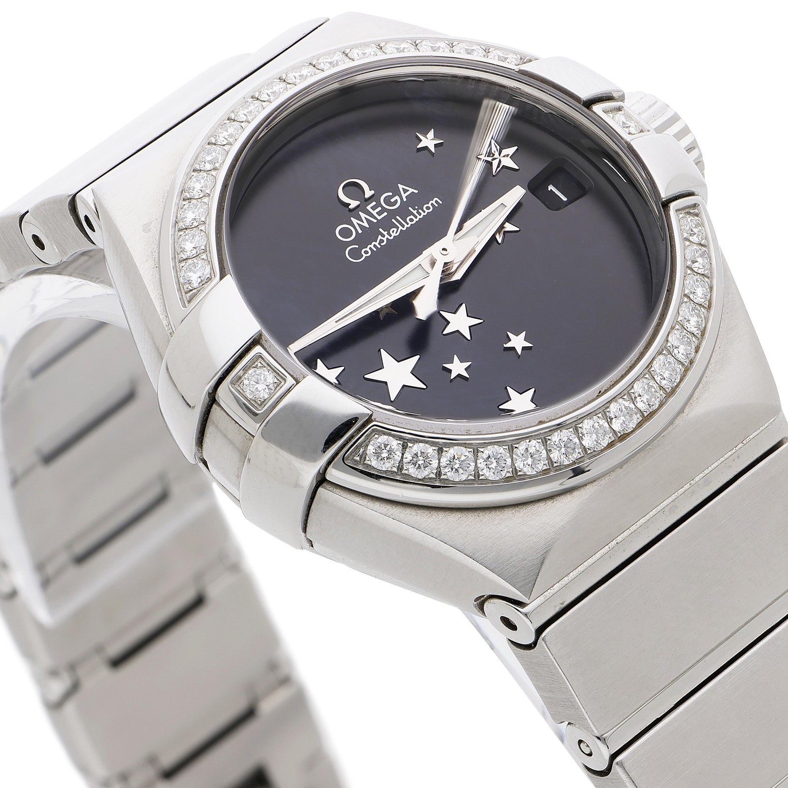 Omega Constellation 27mm Diamond Bezel Black Star Dial Steel Watch 2022 Full Set