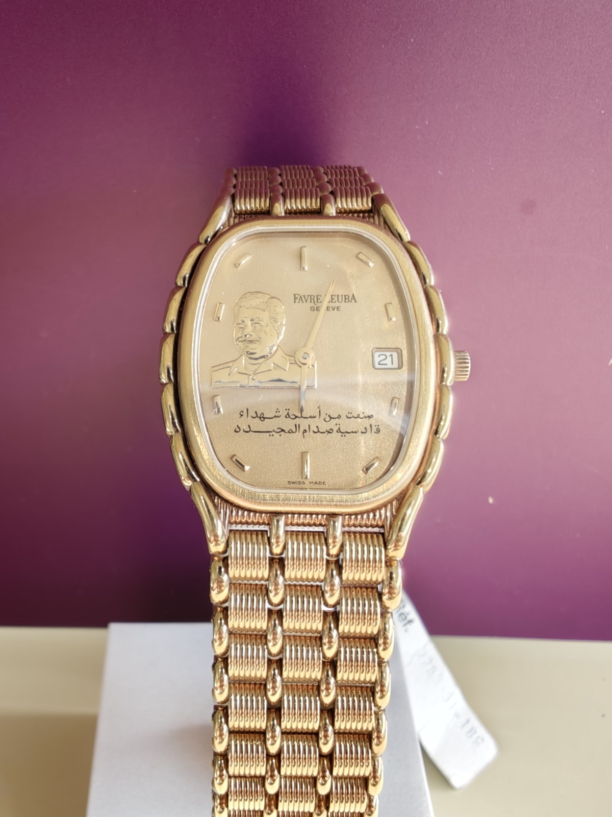 Mint FAVRE-LEUBA President Saddam Hussein Iraq Gold DIAL Box Watch R800
