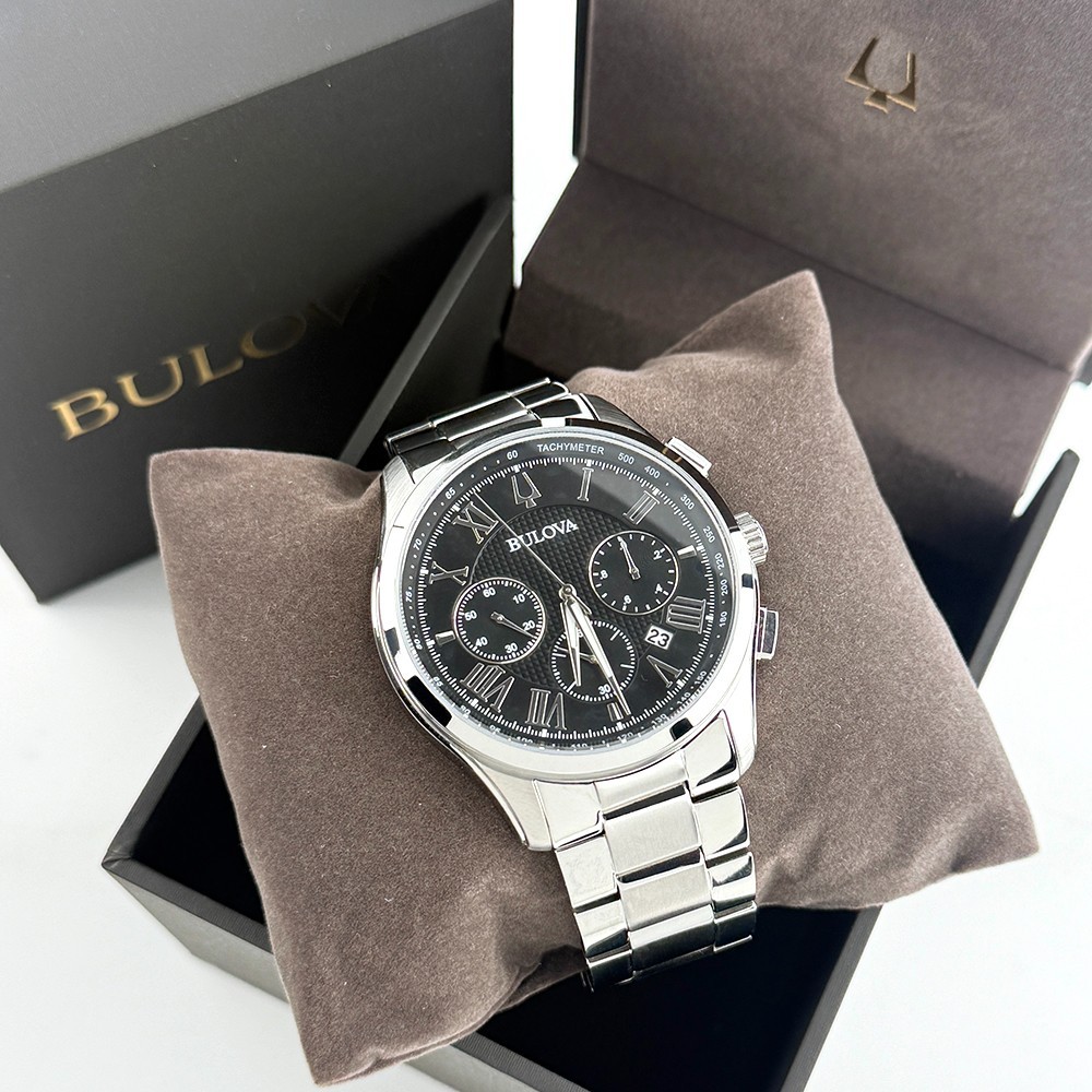 Men’s Bulova 96B288 Classic Wilton Quartz Stainless Black Dial Watch 46.5mm