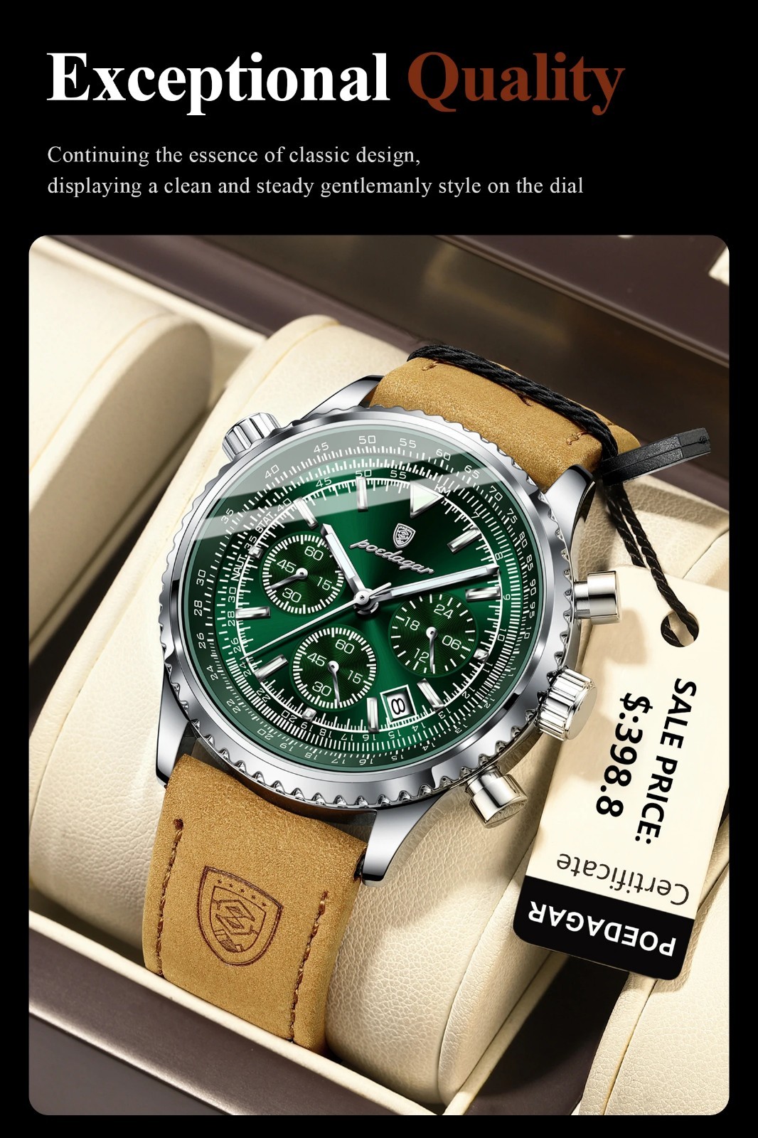 Men Luxury Quartz Watch Waterproof Chronograph Leather Birthday Perfect Gift