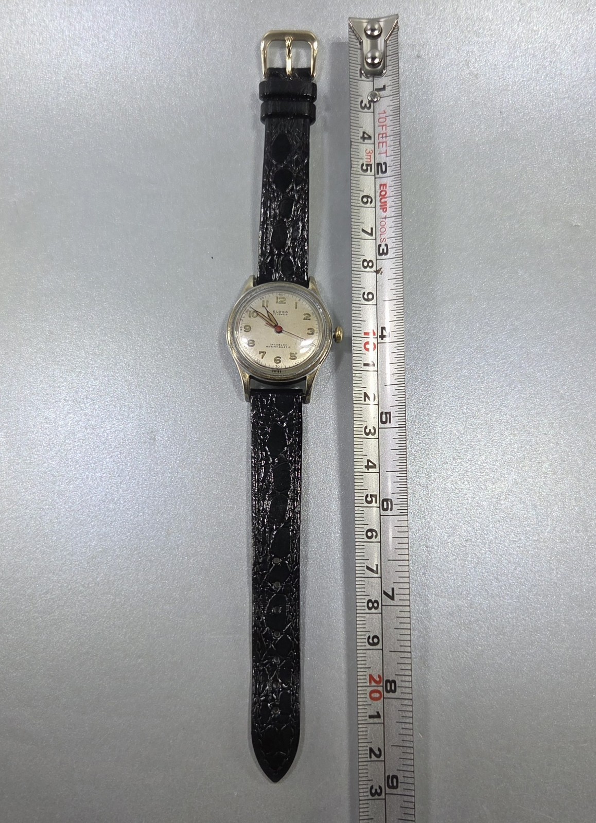 Vintage mid-century Champagne face Eloga 17 jewels Swiss Incabloc pilot’s watch