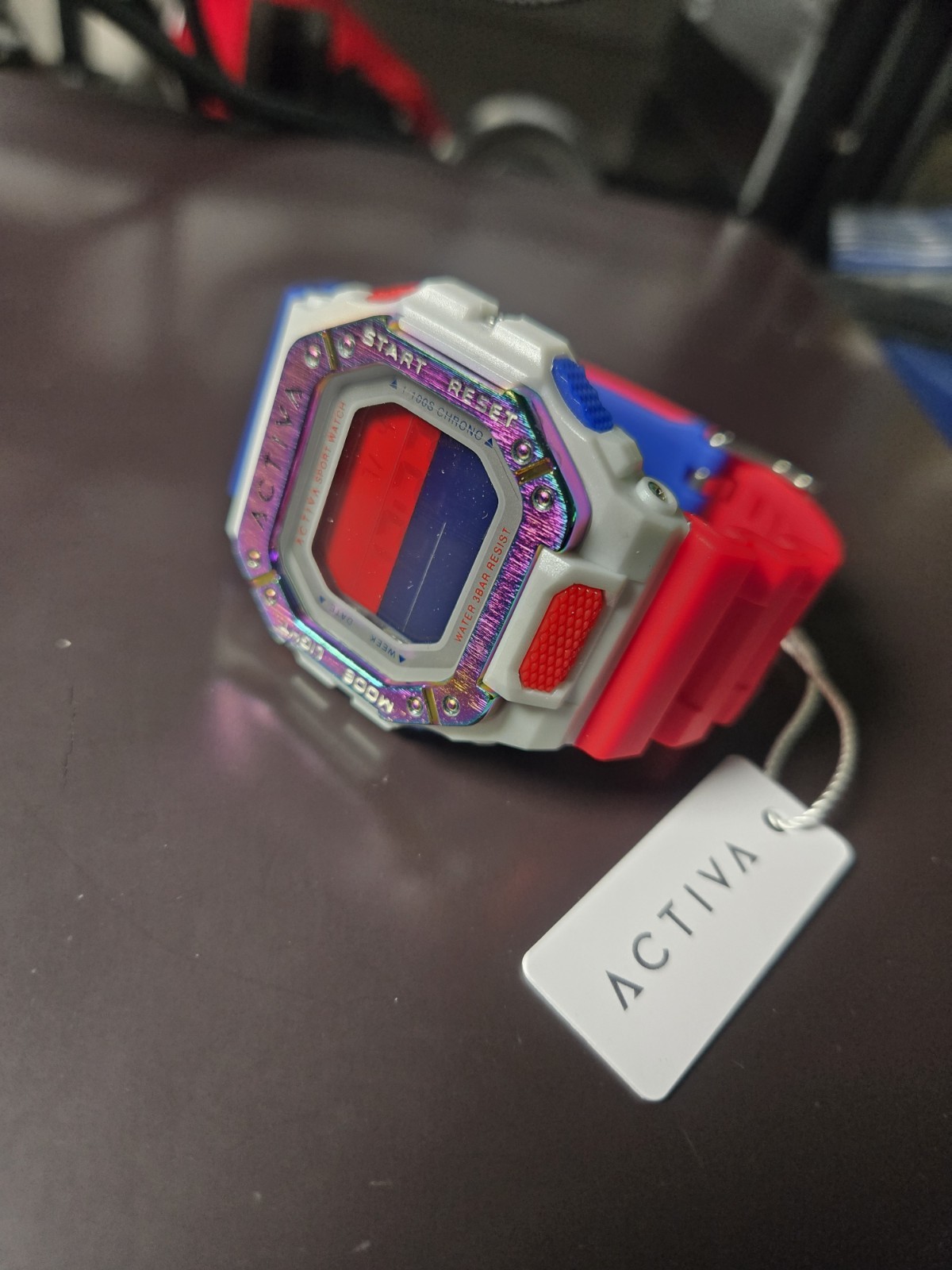 Activa Sport Watch Quartz Digital Chronograph Alarm 30m Red/Blue Resin Strap