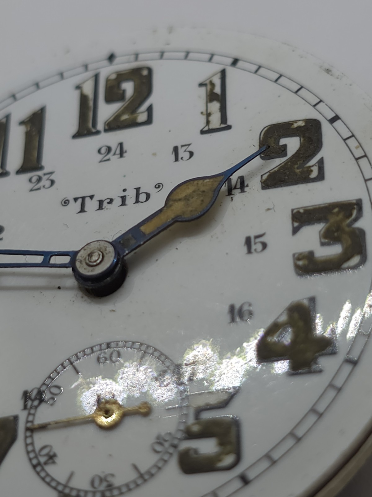 Vintage Trib Pocket Watch Movement Cylinder Sub Second Military Hands For Parts