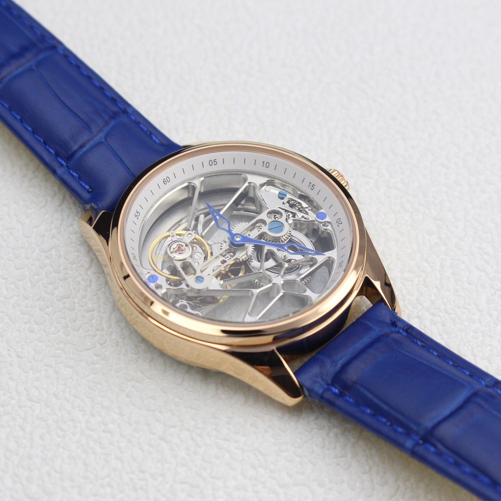 41mm Watch Skeleton Flywheel Bridge Movement Automatic Mechanical Blue