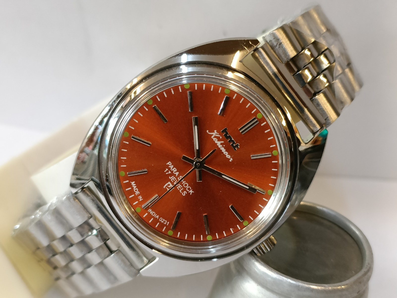 REFURBISHED HMT KOHINOOR 17J WINDING ORANGE DIAL 0231 INDIA MEN’S WORKING