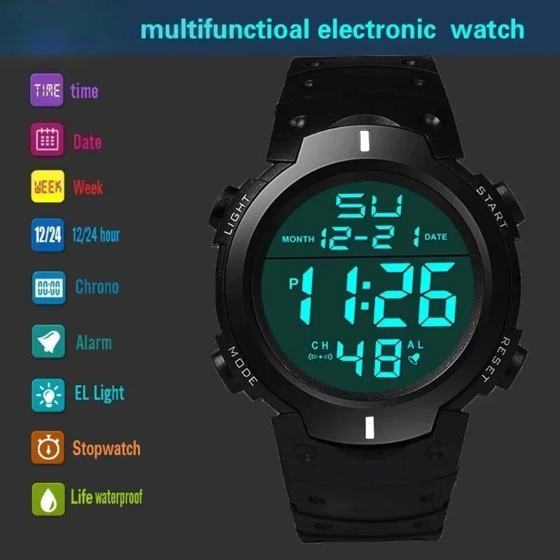 Waterproof Digital Watch Military Tactical LED Backlight Wristwatch Men-1PCS