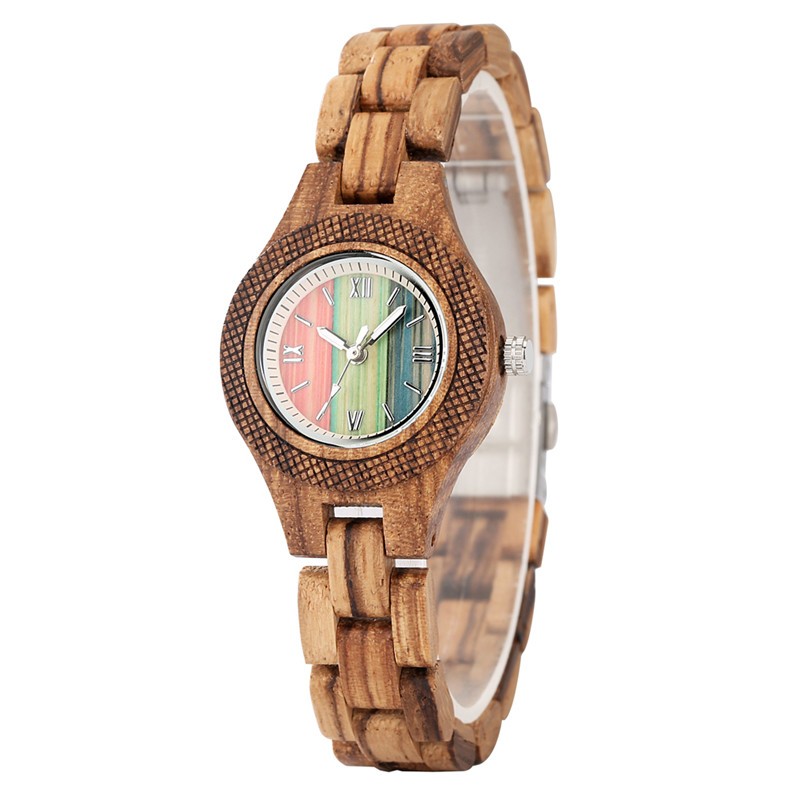 Mutil Color Dial Natural Wood Watch Folding Clasp Wristwatch Gift Idea For Women
