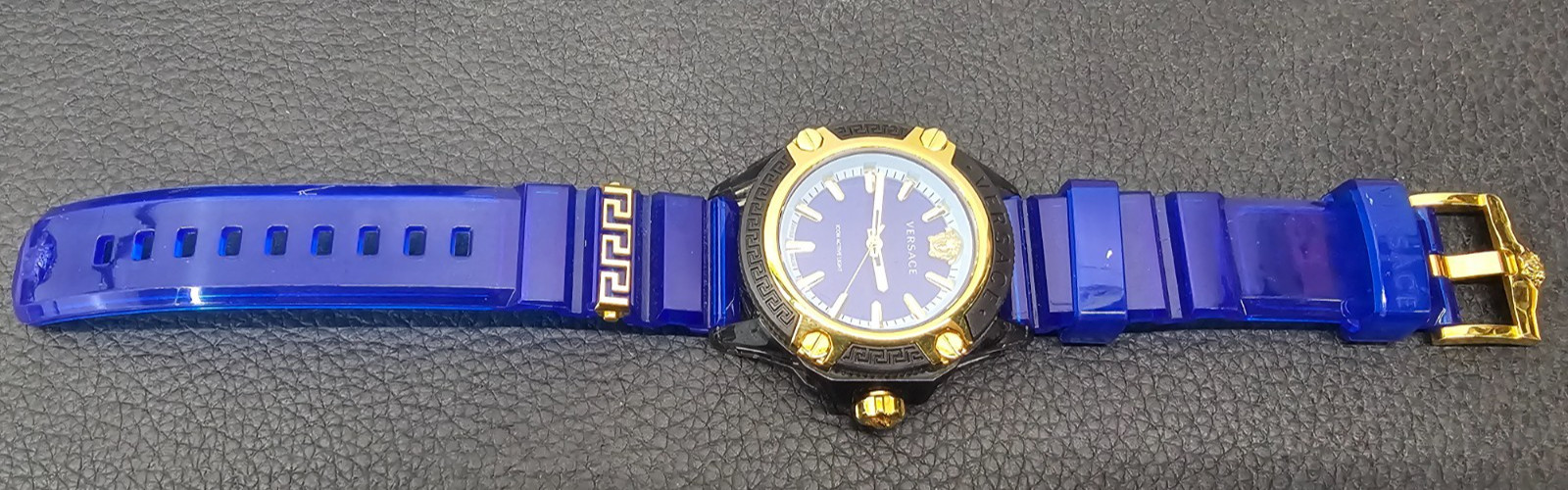 Versace Icon Active Indiglo Quartz Watch, Polycarbonate, Blue 43mm, VE6E00323