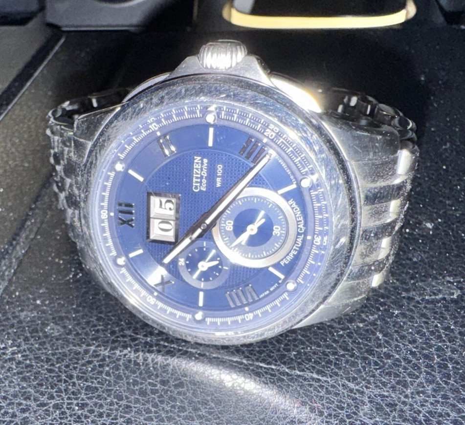 Citizen Eco-Drive Men’s Blue Dial Day/Date 43mm Steel Bracelet 100m Watch