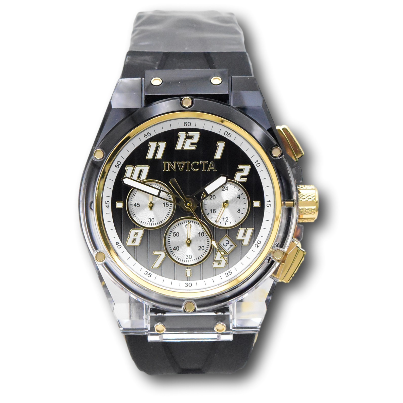 Invicta S1 Rally Prism Color Flip Men’s 44mm Gray Clear Case Chrono Watch 47352