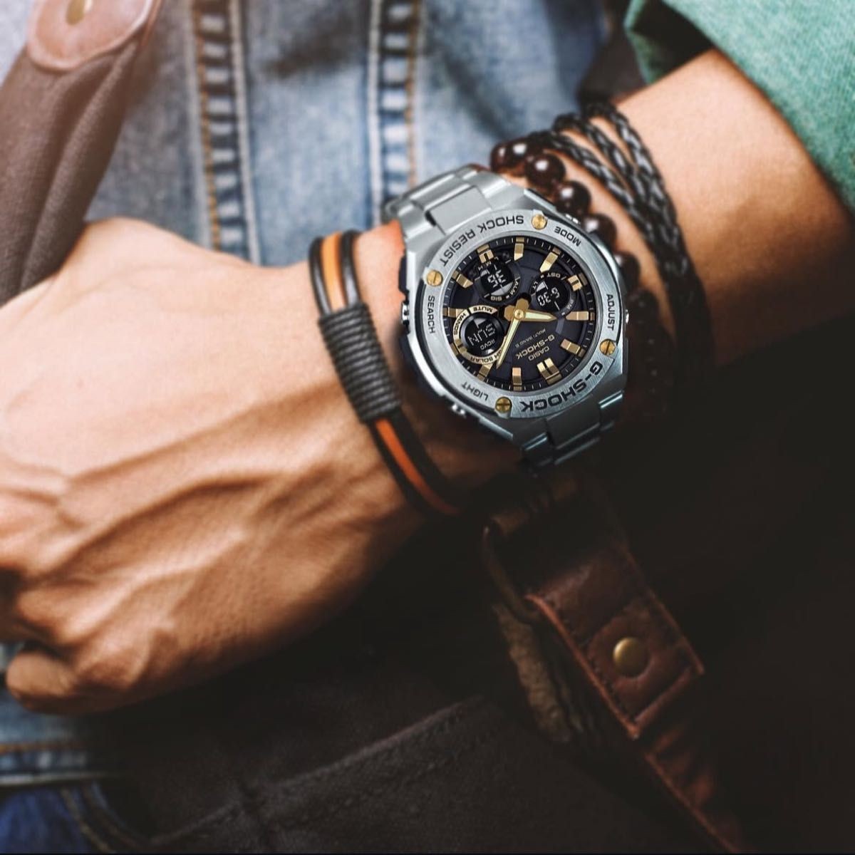 CASIO G SHOCK GST W110 Black Gold Radio Solar Complete Set