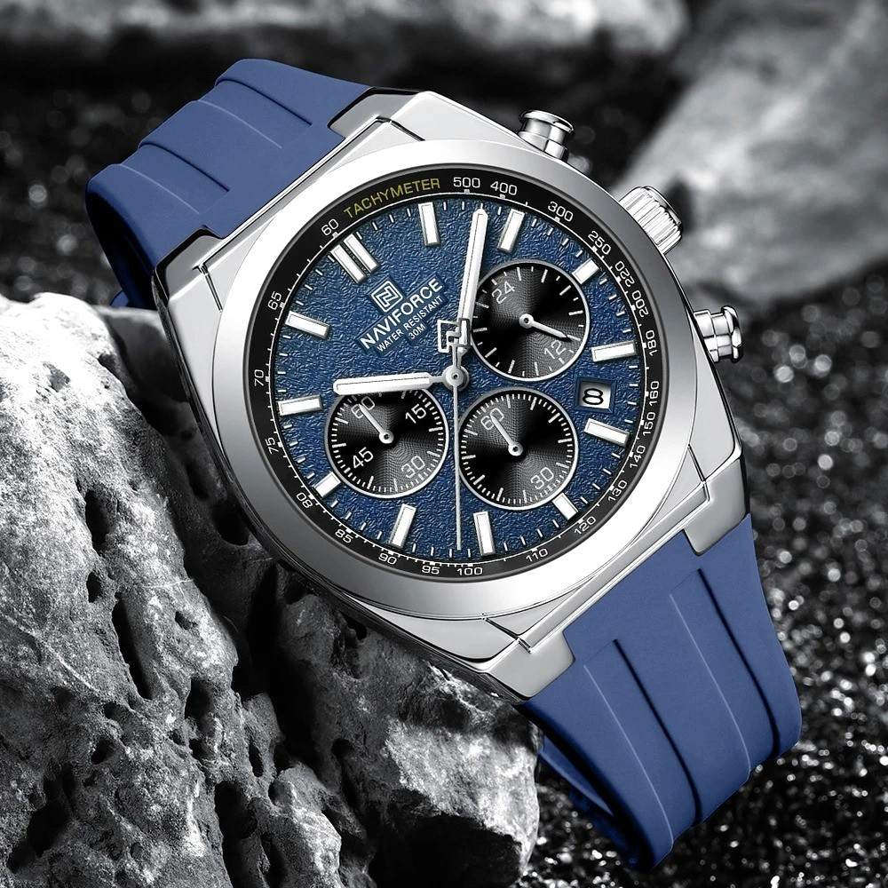 45MM NAVIFORCE Quartz Classic Watch Men’s Silicone 30M Waterproof Luminous NEW